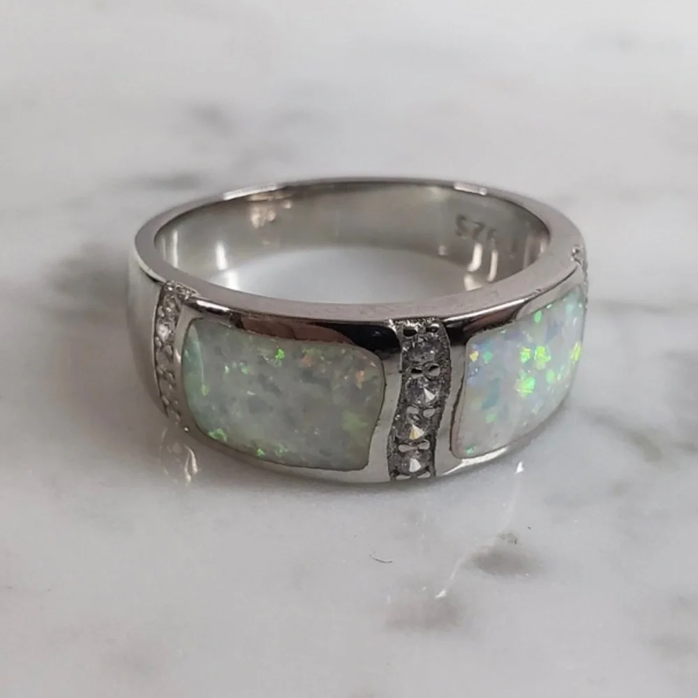 Womens Sterling Silver Modernist Opal Ring - Picture 4 of 5